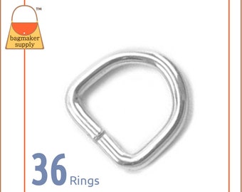 3/8 Inch D Ring, Nickel Finish, 36 Pieces, Small 9.5 mm Dee Ring, Handbag Purse Bagmaking Hardware Supplies, 3/8", RNG-AA041