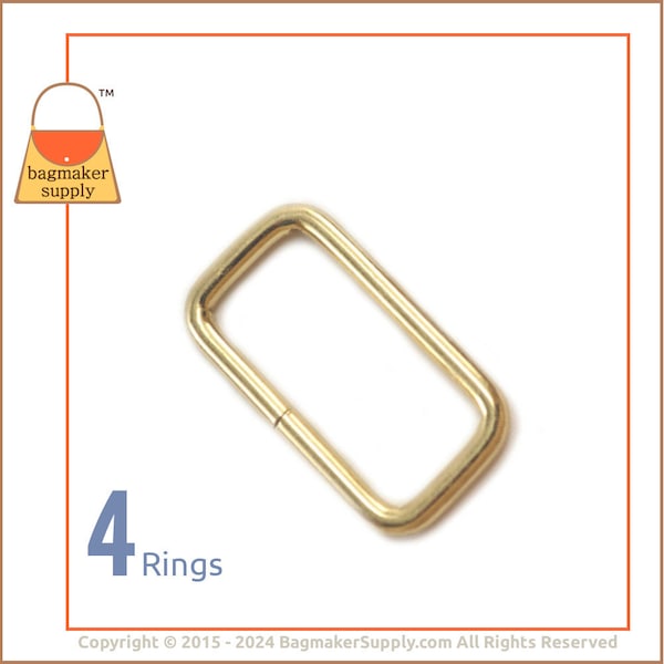 1-1/4 Inch Rectangle Ring, Brass Finish, 4 Pieces, 1.25 Inch 32 mm Rectangular Ring, Wire Loop, Purse Bag Making Handbag Hardware, RNG-AA205