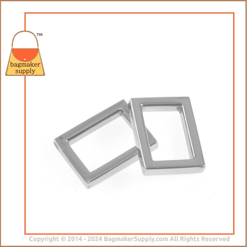 5/8 Inch Rectangle Ring, Shiny Nickel Finish, 4 Pack, 16 mm Flat Cast Rectangular Ring For 1/2 inch to 5/8 Inch Purse Straps, RNG-AA037 image 6