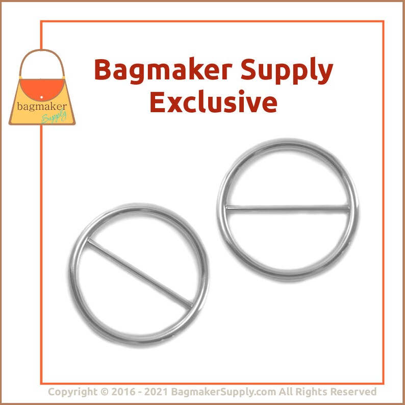 2 Pack SLD-AA099 Bag Making Strap Handbag Purse Hardware 1-12 Inch Round Slide 38 mm 1.5 Inch Circle Slider Buckle Nickel Finish