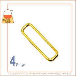 2 Inch Rectangle Ring, Brass Finish, 4 Pieces, 3 mm Gauge, 51 mm Rectangular Wire Loop, Purse Making Handbag Hardware Supplies, RNG-AA380 image 1