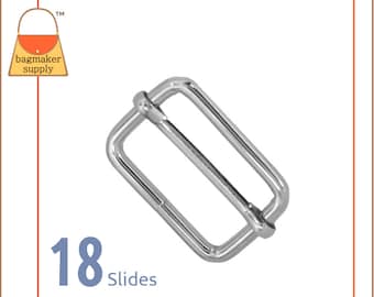 1.25 Inch Movable Bar Purse Strap Slide, Nickel Finish, 18 Pieces, 1-1/4 Inch 32 mm TriGlide, Handbag Purse Bag Hardware Supplies, SLD-AA009