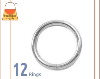 1 Inch O Ring, Nickel Finish, 12 Rings, Silver Color 3.75 mm Gauge 25 mm O-Ring, Handbag Purse Making Hardware Craft Supplies, RNG-AA070