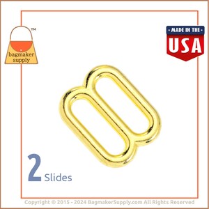 5/8 Inch Cast Slide for Purse Straps, Shiny Brass Finish, 2 Pieces, 16 mm Cast Slider, Handbag Bag Making Hardware Supplies, 5/8, SLD-AA039 image 1