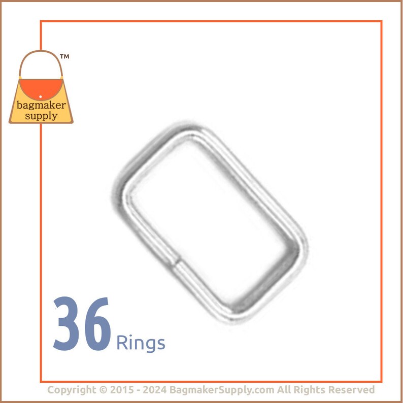 5/8 Inch Rectangular Ring, Nickel Finish, 36 Pack, for 1/2 5/8 Straps, Wire 16 mm Rectangle Loop, Handbag Purse Hardware, RNG-AA054 image 1