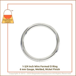 1-3/4 Inch O Ring, Welded, Shiny Nickel Finish, 6 Pack, 45 mm 6 mm Gauge, 1.75 Inch, Purse Hardware Bag Making Handbag Hardware, RNG-AA096 image 7