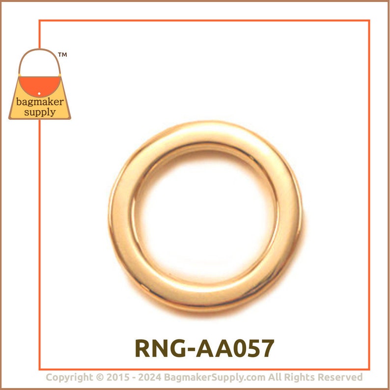 3/4 Inch O Ring, Super-Shiny Gold Finish, 2 Pieces, .75 Inch 19 mm Flat Cast O-Ring, Purse Bag Making Handbag Hardware Supplies, RNG-AA057 image 7