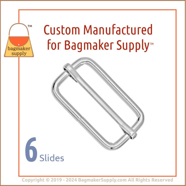 1-1/2 Inch Moving Bar Purse Strap Slide, Shiny Nickel Finish, 6 Pack, 1.5 Inch 38 mm TriGlide, Handbag Purse Bag Making Hardware, SLD-AA134