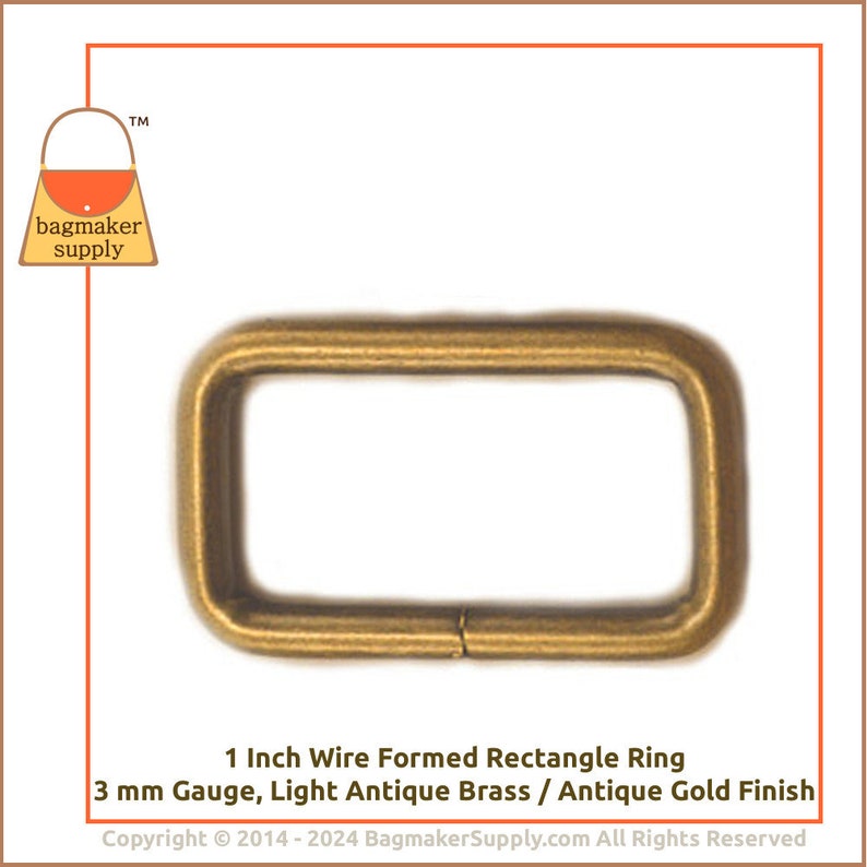 1 Inch Rectangular Ring, Light Antique Brass / Antique Gold Finish, 12 Pack, 25 mm Rectangle Ring Loop, Purse Handbag Bag, RNG-AA050 image 8