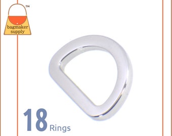 3/4 Inch Flat Cast D Ring, Super Shiny Nickel Finish, 18 Pieces, .75 Inch 19 mm Dee Ring, Handbag Purse Bag Making Hardware, RNG-AA045