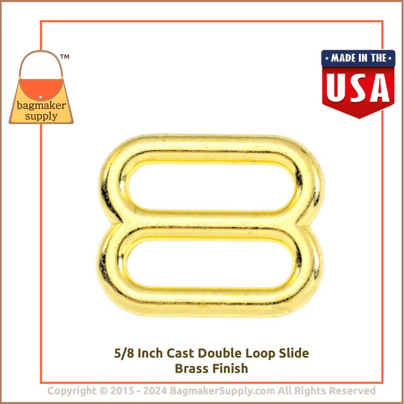 5/8 Inch Cast Slide for Purse Straps, Shiny Brass Finish, 2 Pieces, 16 mm Cast Slider, Handbag Bag Making Hardware Supplies, 5/8, SLD-AA039 image 9