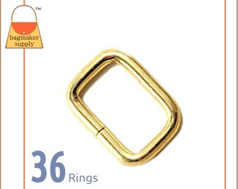 5/8 Inch Rectangle Wire Loop, Brass Finish, 36 Pack, 16 mm Rectangle Ring for 1/2 Inch - 5/8 Inch Strap, Purse Handbag Hardware, RNG-AA082