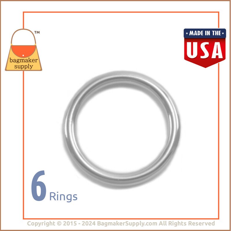 1 Inch Cast O Ring, Nickel Finish, 6 Pieces, 25 mm O-Ring, Made In USA, Handbag Purse Bag Making Supplies Hardware, 1, RNG-AA127 image 1