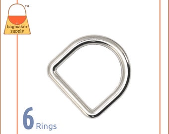 1/2 Inch Cast D Ring, Nickel Finish, 6 Pieces, .5 Inch 13 mm Dee Ring, Handbag Purse Bag Making Hardware Supplies, RNG-AA001