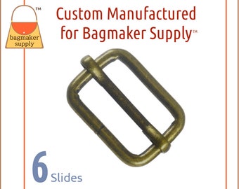 1 Inch Moving Bar Slide, Antique Brass Finish, 6 Pack, 25 mm Movable Bar Slide TriGlide for Purse Strap, Handbag Hardware Craft, SLD-AA141