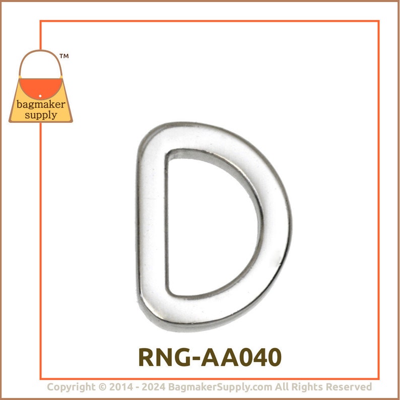 1/2 Inch Flat Cast D Ring, Super-Shiny Nickel Finish, 6 Pieces, Handbag Purse Bag Making Hardware 13 mm Dee Ring, .5 Inch, RNG-AA040 image 7