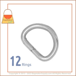 3/8 Inch D Ring, Shiny Nickel Finish, 12 Pieces, 9.5 mm Small Dee Ring, Handbag Purse Making Hardware Supplies, 3/8", RNG-AA264