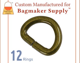 1/2 Inch D Ring, Antique Brass Finish, 12 Pieces, 2.75 mm Gauge 13 mm Dee Ring, Small D-Ring, Craft Supplies Handbag Hardware, RNG-AA441