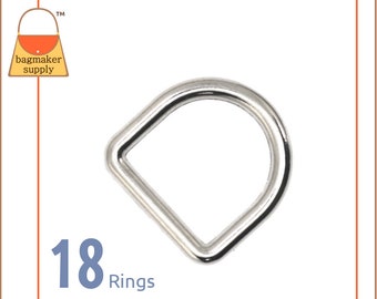 1/2 Inch Cast D Ring, Nickel Finish, 18 Pieces, .5 Inch 13 mm Dee Ring, Handbag Purse Bag Making Hardware Supplies, RNG-AA001