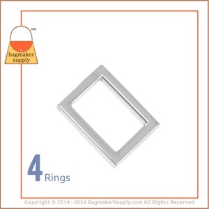 5/8 Inch Rectangle Ring, Shiny Nickel Finish, 4 Pack, 16 mm Flat Cast Rectangular Ring For 1/2 inch to 5/8 Inch Purse Straps, RNG-AA037 image 1