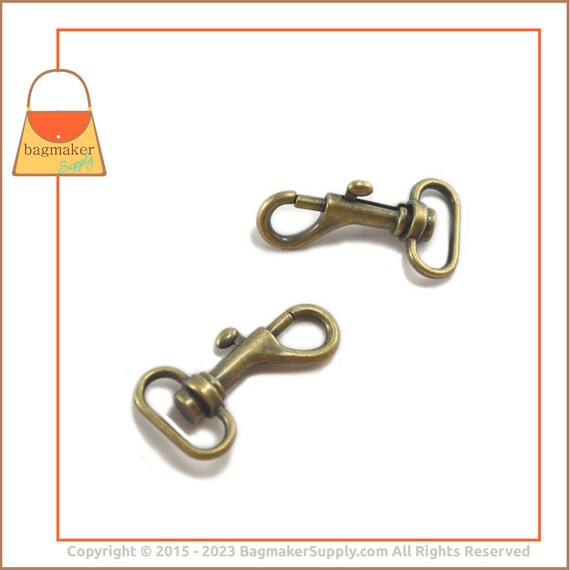 3/4 Inch Snap Hook, Swivel Bolt Style, Antique Gold / Light Antique Brass  Finish, 2 Pieces, 19 Mm, Handbag Purse Making Hardware, SNP-AA041 