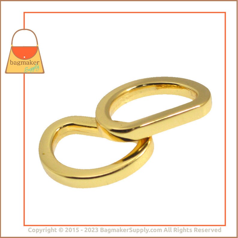 5/8 Inch Flat Cast D Ring, Super-Shiny Gold Finish, 16 mm For 5/8 or 1/2 Inch Strap, 6 Pack, Purse Handbag Bag Making Supplies, RNG-AA196 image 2
