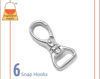 5/8 Inch Snap Hook, Nickel Finish, 6 Pack, 16 mm Swivel Lobster Claw, Handbag Purse Hardware Supplies, Also for 1/2 Inch Straps, SNP-AA001