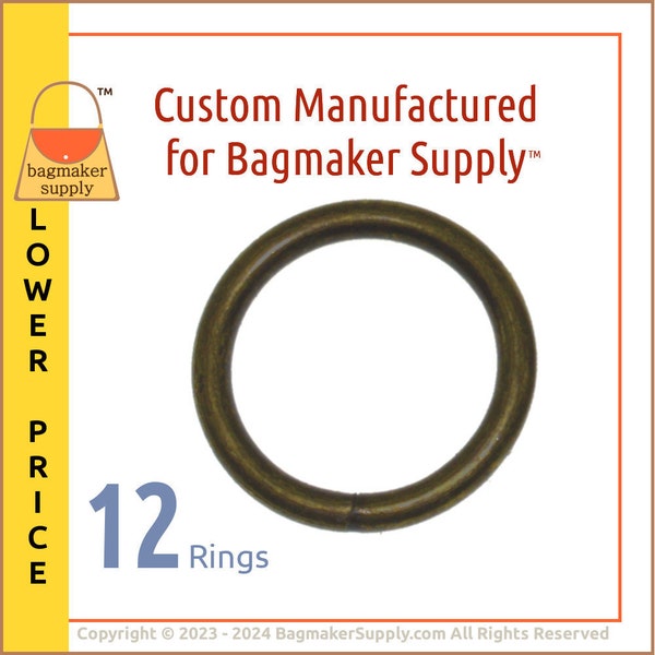 3/4 Inch O Ring, Antique Brass / Bronze Finish, 12 Pieces, 19 mm O Ring for 1/2 inch - 3/4 inch Purse Strap, 3 mm Gauge, .75", RNG-AA435