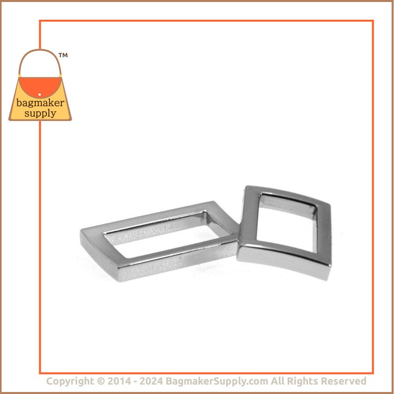3/4 Inch Rectangular Flat Cast Ring, Nickel Finish, 6 Pieces, 19 mm Rectangle Square Ring, Purse Handbag Strap Ring, .75, RNG-AA038 image 2