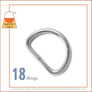 1 Inch D Ring, Nickel Finish, 18 Pieces, 3.5 mm Gauge, Handbag Purse Bag Making Hardware Supplies, 25 mm Wire Formed D-Ring, RNG-AA084 image 1