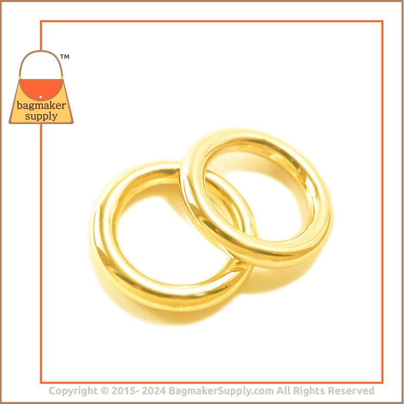 1 Inch Cast O Ring, Gold Finish, Italian Made, 6 Pieces, Beautiful Quality 25 mm O Ring, Handbag Purse Making Hardware Supplies, RNG-AA073 image 2