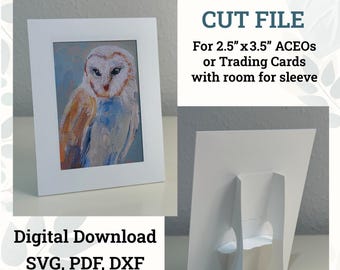 ACEO Frame SVG Cut File | 2.5x3.5 Frame with Easel | Silhouette, Cricut, DFX, pdf | Trading Card | Digital Download