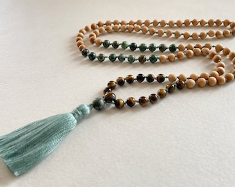 Hand knotted mala necklace, prayer beads, 108 bead mala, meditation, gifts for her, gemstone