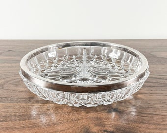 Pressed glass dish with silver rim_  010
