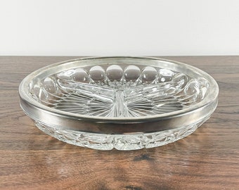 Pressed glass dish with silver rim_  011