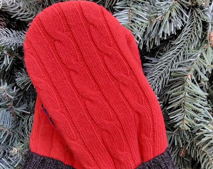 Upcycled Red Sweater Mittens, Fleece Lined Mittens, Sweater Mittens, Recycled Sweater Mittens, Minnesota Mittens