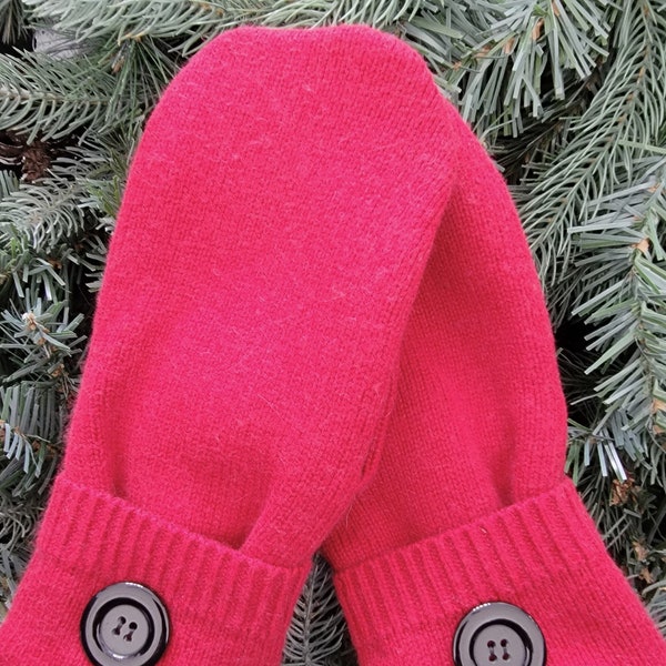 Recycled Sweater Mittens, Red and Black Wool Blend Sweater Mittens, Upcycled Sweater Mittens, Fleece Lined Mittens, Minnesota Mittens