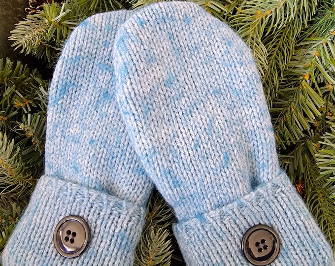 Blue and Gray Sweater Mittens, Recycled Sweater Mittens, Sweater Mittens, Fleece Lined Sweater Mittens, Minnesota Mittens