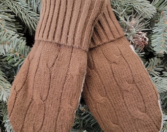 Wool Recycled Sweater Mittens, Brown Sweater Mittens, Brown Wool Mittens