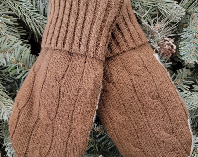 Wool Recycled Sweater Mittens, Brown Sweater Mittens, Brown Wool Mittens
