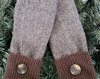 Recycled Wool Sweater Mittens, Brown Recycled Sweater Mittens, Fleece Lined Wool Mittens, Minnesota Mittens