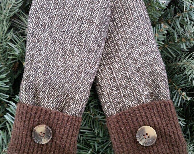 Recycled Wool Sweater Mittens, Brown Recycled Sweater Mittens, Fleece Lined Wool Mittens, Minnesota Mittens