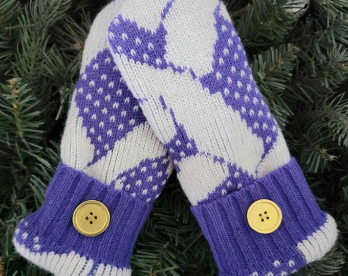 Recycled Sweater Mittens, Recycled Sweater Mittens, Fleece Lined Purple and Gold Mittens, Minnesota Mittens