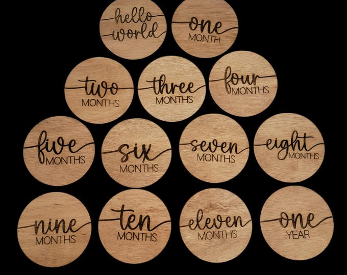 Laser Engraved Baby Milestones from Birth through Each Month of the First Year