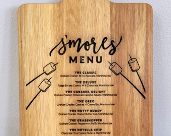 S'mores Menu Acacia Wood Serving Tray / Prep Board