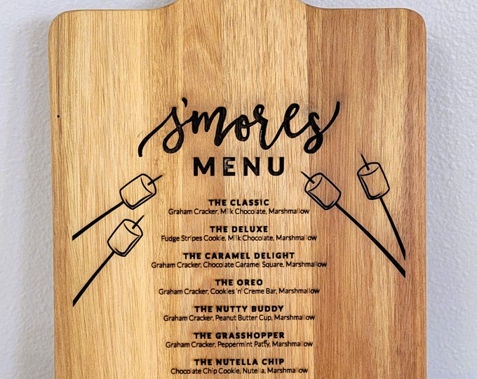 S'mores Menu Acacia Wood Serving Tray / Prep Board