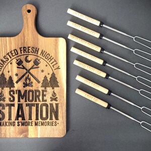Laser Engraved S&#39;more Station Serving Board, Telescoping S&#39;more Sticks, S&#39;more Gift Set