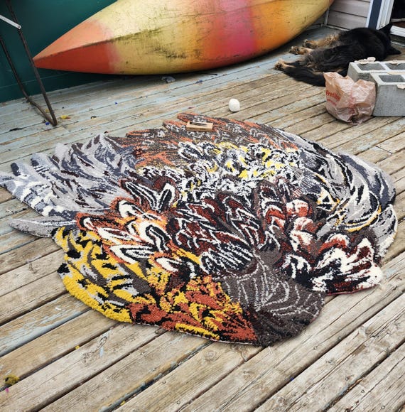 Wool Bird Rug - Pheasant Feather Cape