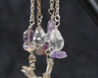 Sterling silver fish charm and amethyst Hairsticks