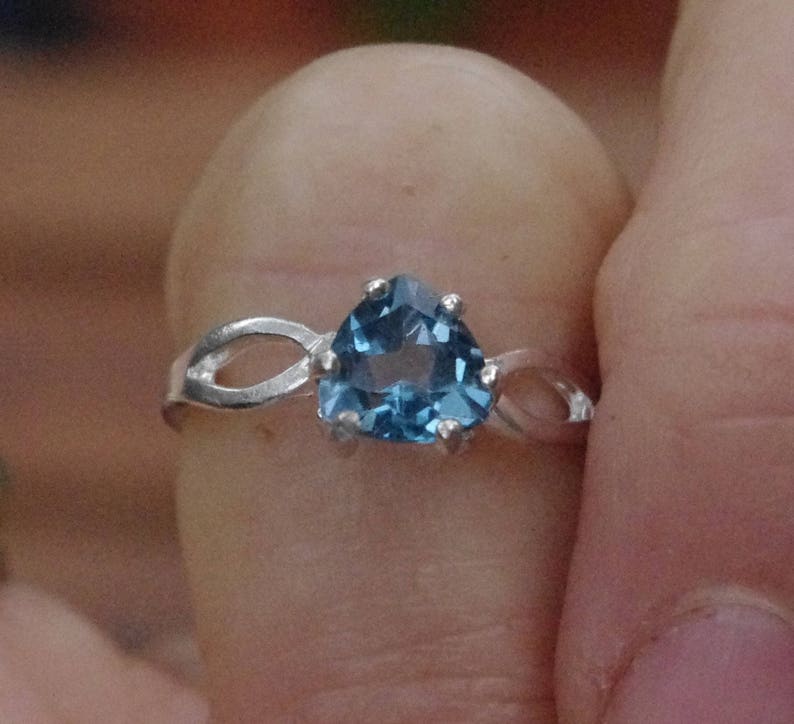Natural London Blue Topaz Trillion in Sterling Silver Ring